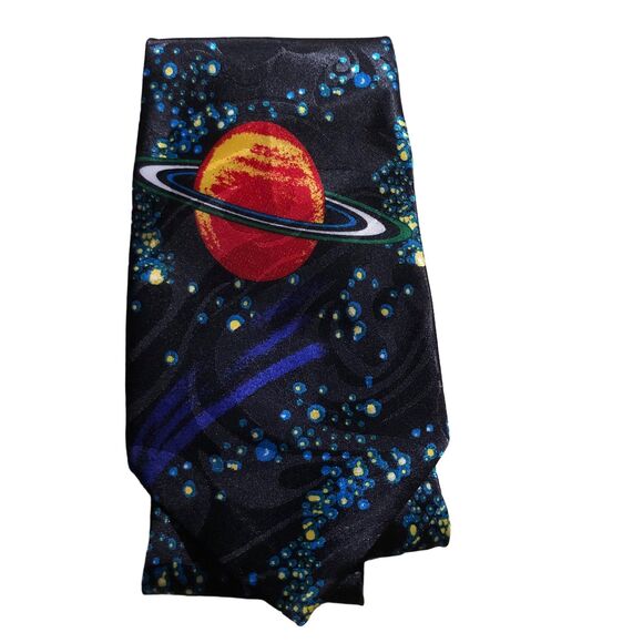 Steven Harris Hand Made Necktie; Astrological, Stars, Planets, Saturn, Silk,Tie - Picture 1 of 10